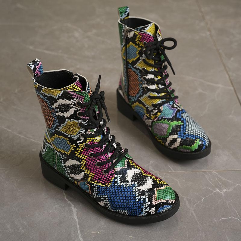 Große, lässige Schneestiefel mit dicker Sohle, Herbst-Winter-Schnürstiefel aus PU mit Mittelrohr, bedruckt, mehrere Farben, Schuhe 35-43
