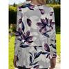 Women's Plus Size Elegant Purple Flower Print Long Sleeve Loose T-Shirt with Pockets for Women