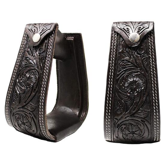 Horse Western Stirrups Saddle Tack Floral Handmade Tooled Leather Covered Pair