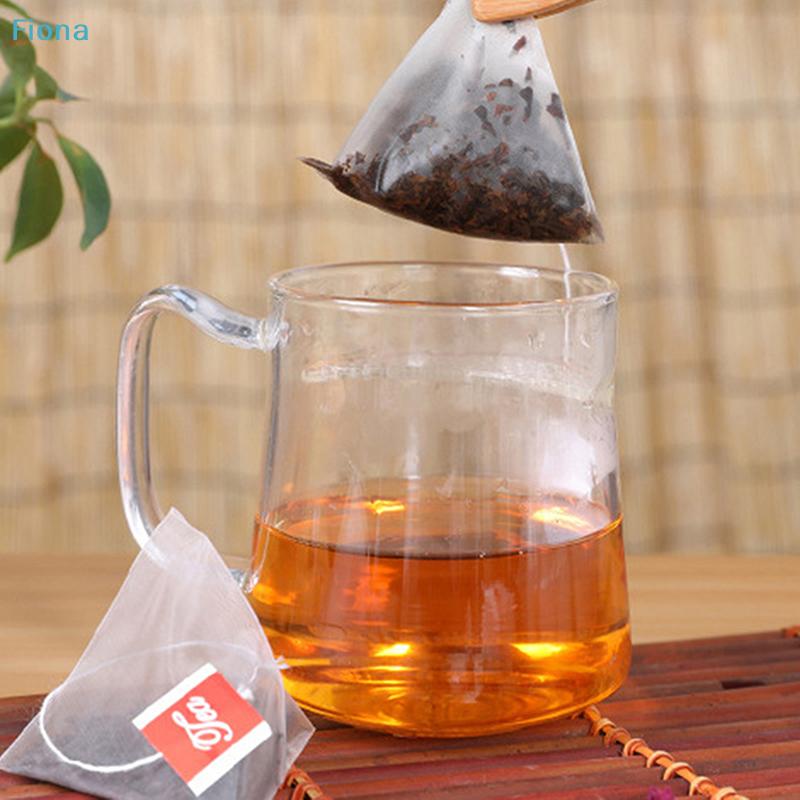 100Pcs Pyramid Tea Bags Filter Portable Transparent Disposable Nylon Teabags Single String With Label Empty Tea Bags
