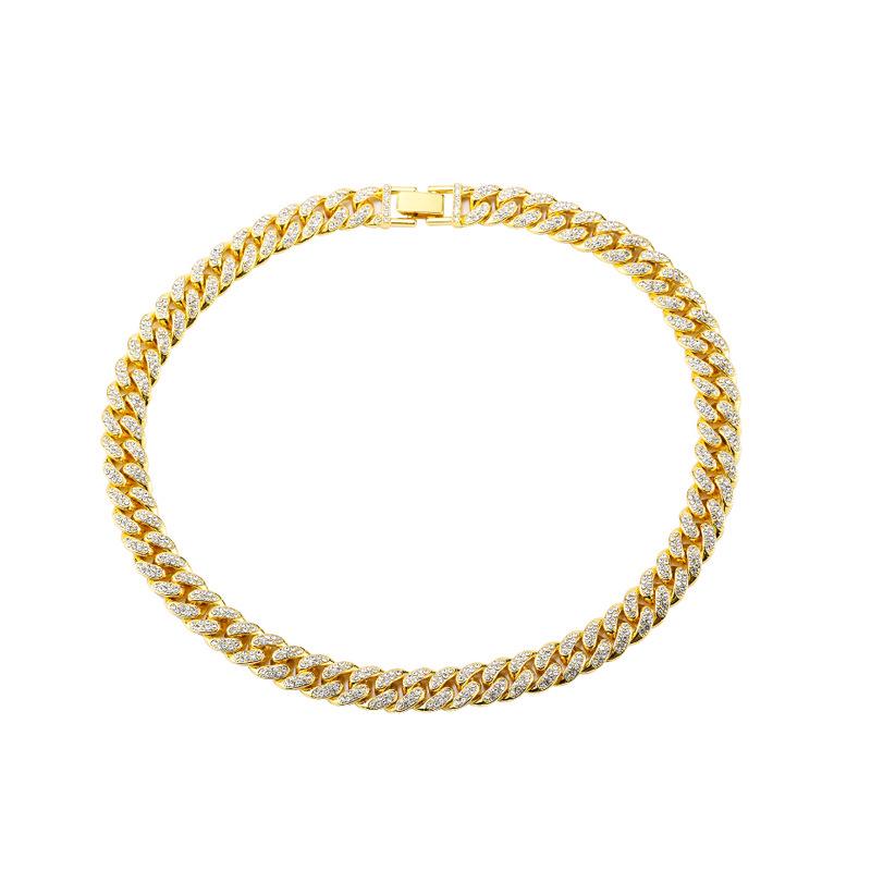 New Street Trendsetter: Double Row Full Diamond Alloy Hip Hop Cuban Chain Bracelet Necklace, 12.5mm, European & American Style.