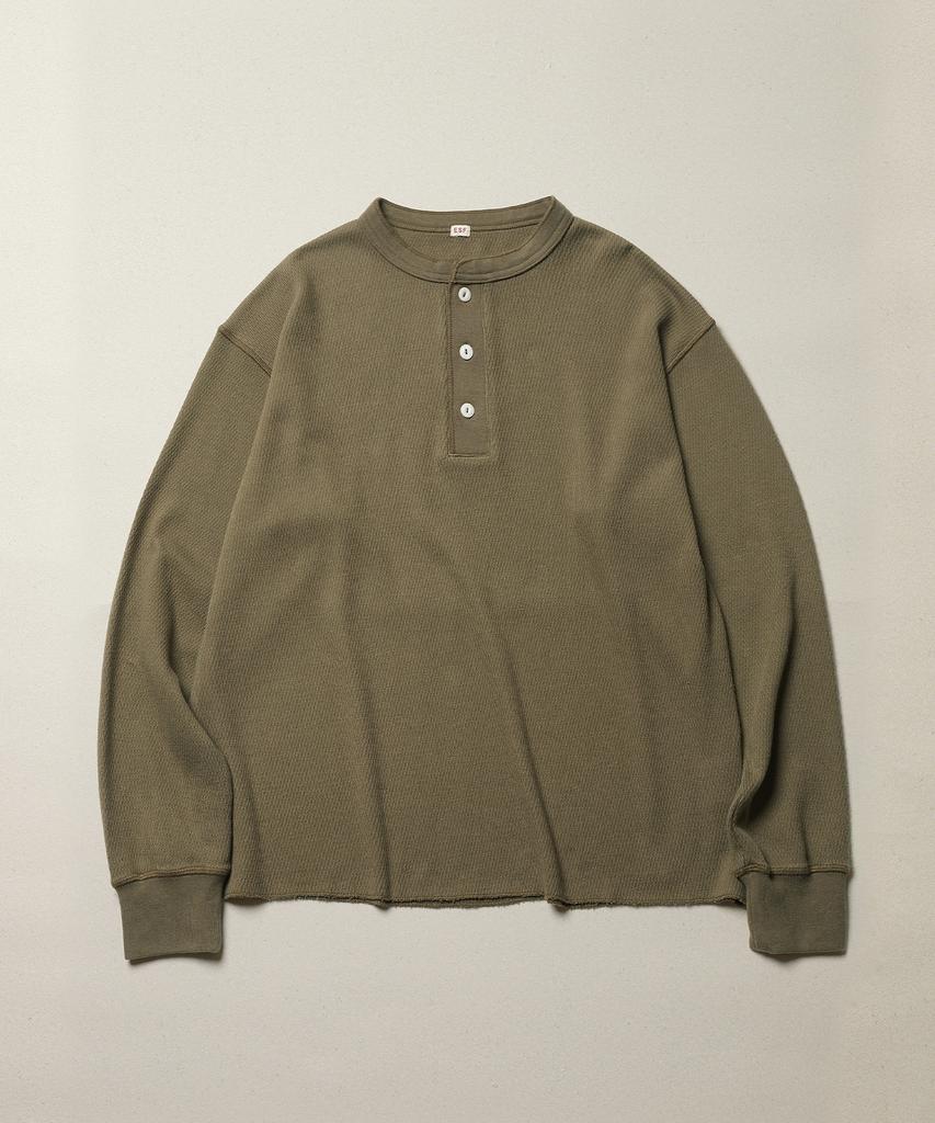 ESFAI Waffle Henley Neck Ls T Shirt (Olive)