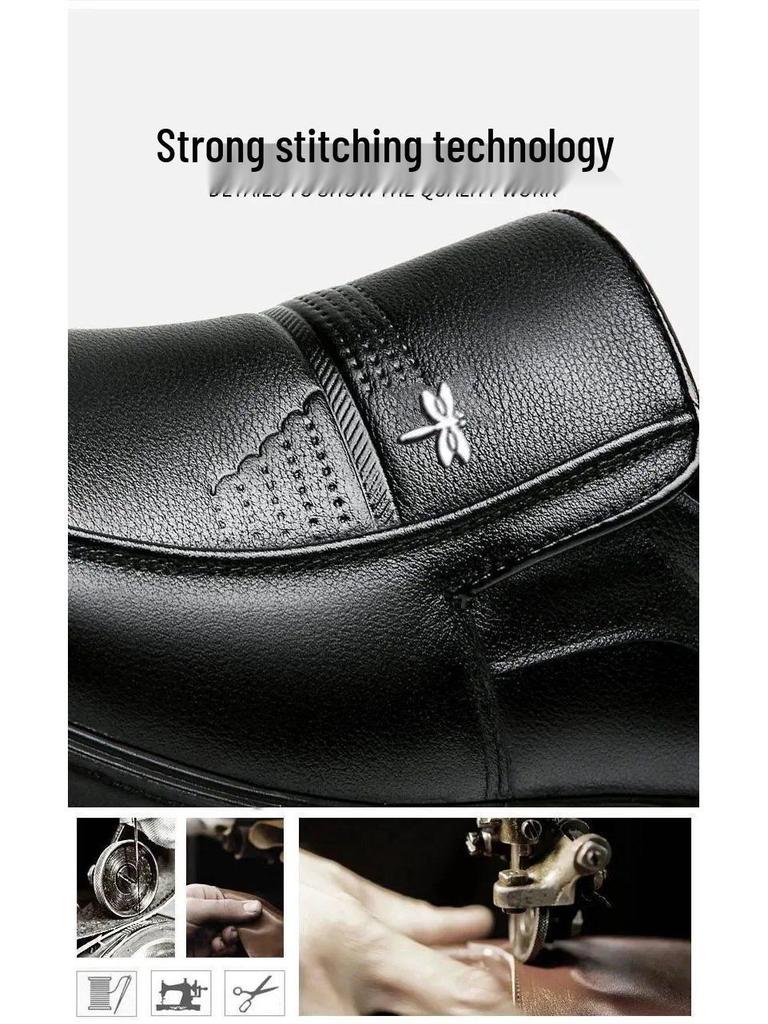 Dragonfly Men's Genuine Leather Breathable Non-Slip Casual Shoes for Middle-Aged & Elderly