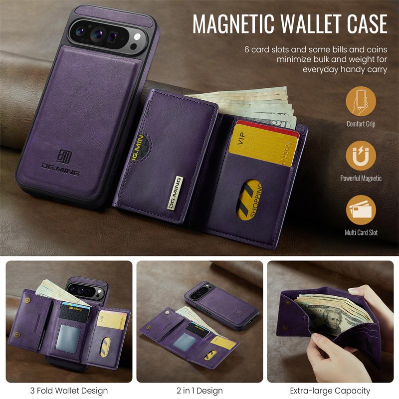 2 in 1 Detachable Magnetic Flip Leather Phone Case for Google Pixel 10 Pro XL Pixel 9 Pro Pixel 8 Pro Vintage Wallet Card Pocket Back Cover Coque