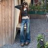 American low-rise micro-flared jeans women's autumn and winter new loose and thin design straight flared pants
