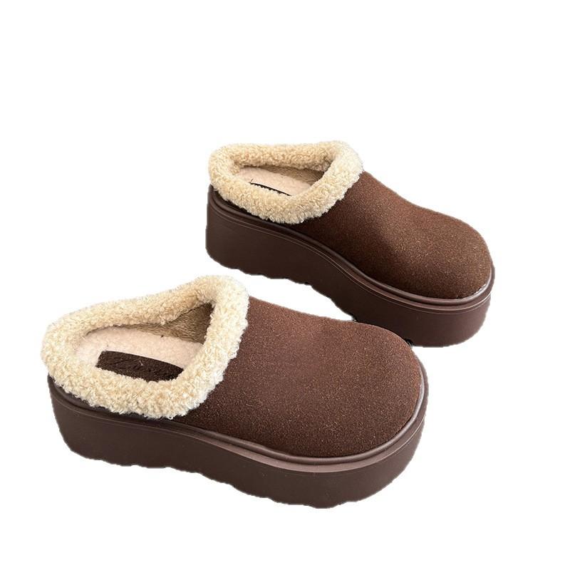 French Retro Baotou Half Slippers Women's Outer Wear Autumn and Winter New Heightened Thick-soled One-pedal Birkencotton Slippers