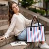 Stylish Striped Tote Bag Casual Daily Shopping Handbag for Women Portable Large Capacity Lightweight Shoulder Bag