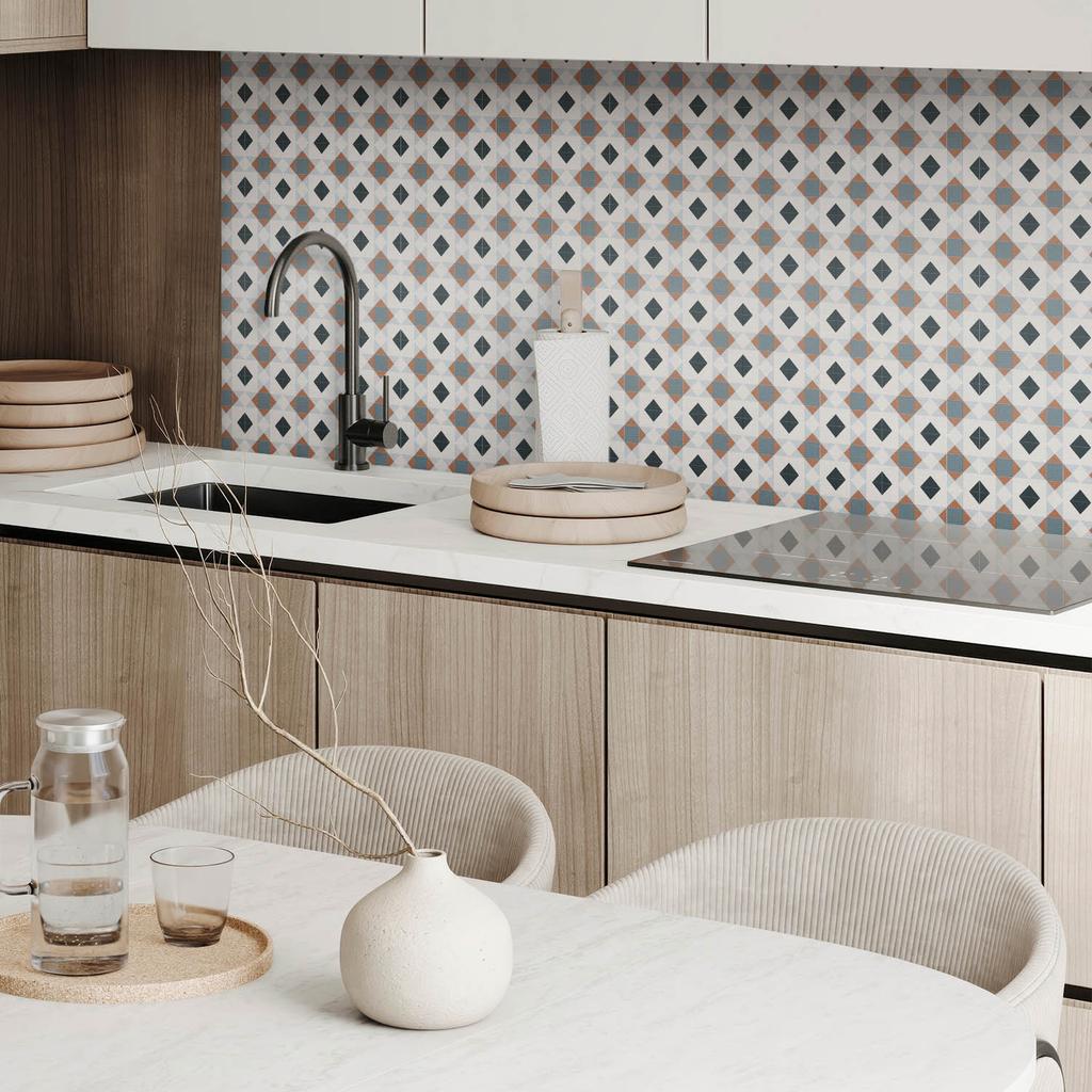 Vinyl Decorative Tiles with Graphics for Kitchen or Bathroom Geometric Tile Pattern 20x20x20 Cm