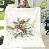 1pc Vintage Christmas Flannel Blanket - Pine Cone And Floral Digital Print, Soft Warm Polyester Throw for Sofa, Couch, Office, Bed, Camping, All-Seaso