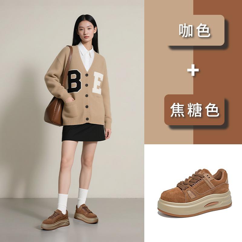 Suction film sole leather little white shoes women's 2025 autumn new thick-soled casual height-increasing shoes are versatile and not tiring. Foot b