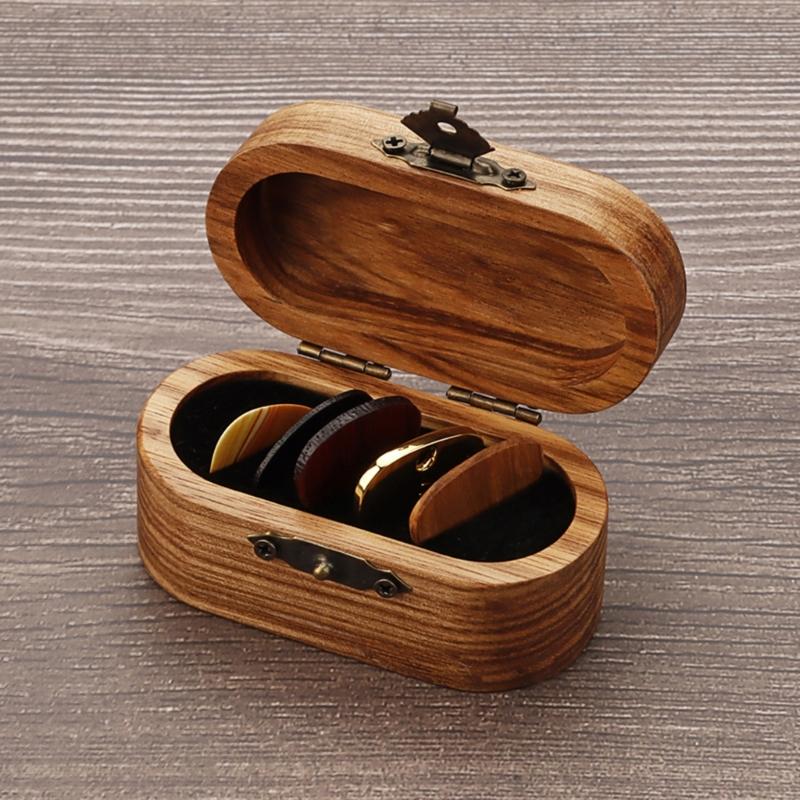 Wood Guitar Pick Storage Box Container Portable Guitar Pick Box Holder Collector with 5 Guitar Pick Gift for Guitarist