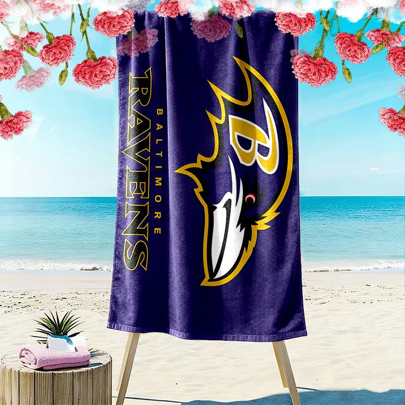 Baltimore Ravens Print Beach Towel, Large Soft Quick Dry Towel for Beach Camping Swimming