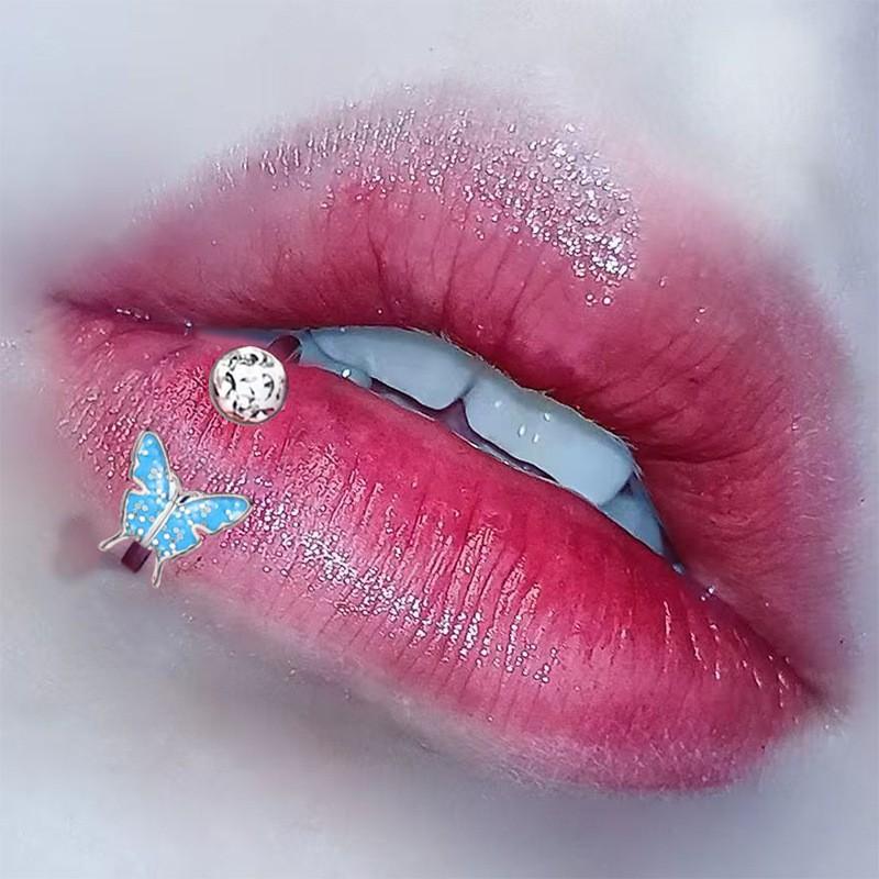 Stainless Steel 4mm Soft Clay Bead Lip Ring Butterfly Zircon Horseshoe Piercing Jewelry Punk Style