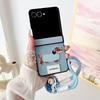 For Samsung Galaxy Z Flip7 5G Case Cute Dog Hinge Protection Litchi Texture Phone Cover with Wrist Strap