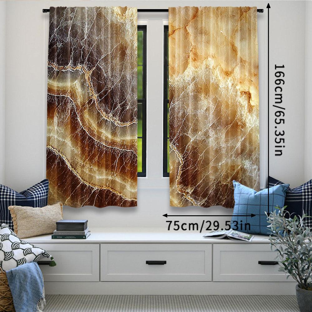 2Pcs Marble Curtain Onyx Stone Surface Pattern Banded Variety Differing Lines Image Suitable For Bedroom Bathroom Living Room