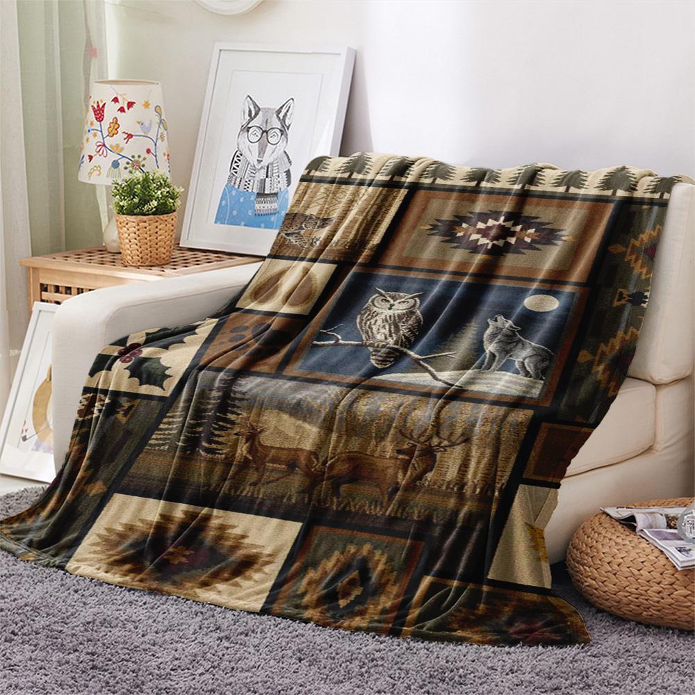 1PC Patchwork style Print FlAannel Blanket, High quality Comfortable for All Seasons, Home Decor, Warmth and Comfort