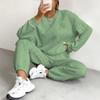 Women's Crew Neck Cable Knit Textured Long Sleeve Sweatshirt & Jogger Pants 2 Piece Loungewear Tracksuit Set
