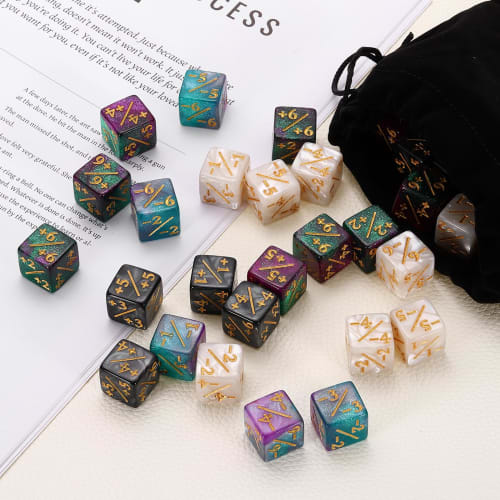 Uxcell 12-Piece Magic Dice Counter Acrylic D6 Life Token Dice Set with Pouch for Standard Card Games, Black