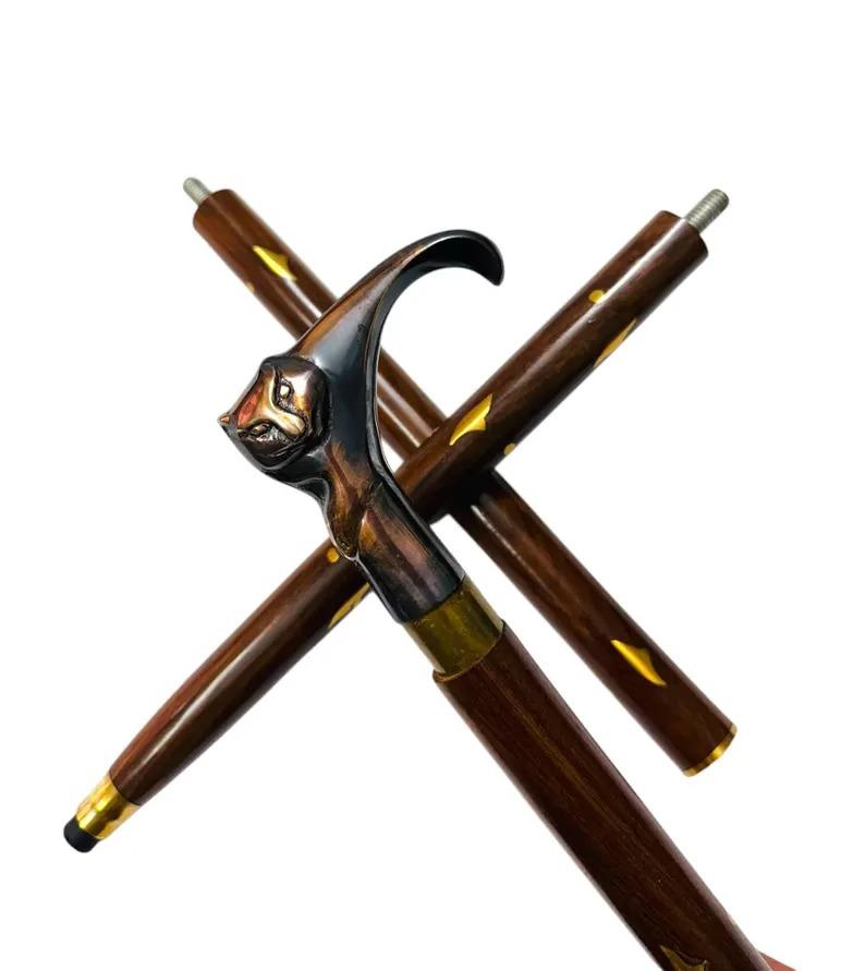 Cat Brass Handle Walking Stick: Victorian Style Wooden Cane Sturdy Walking Cane 36 Inches