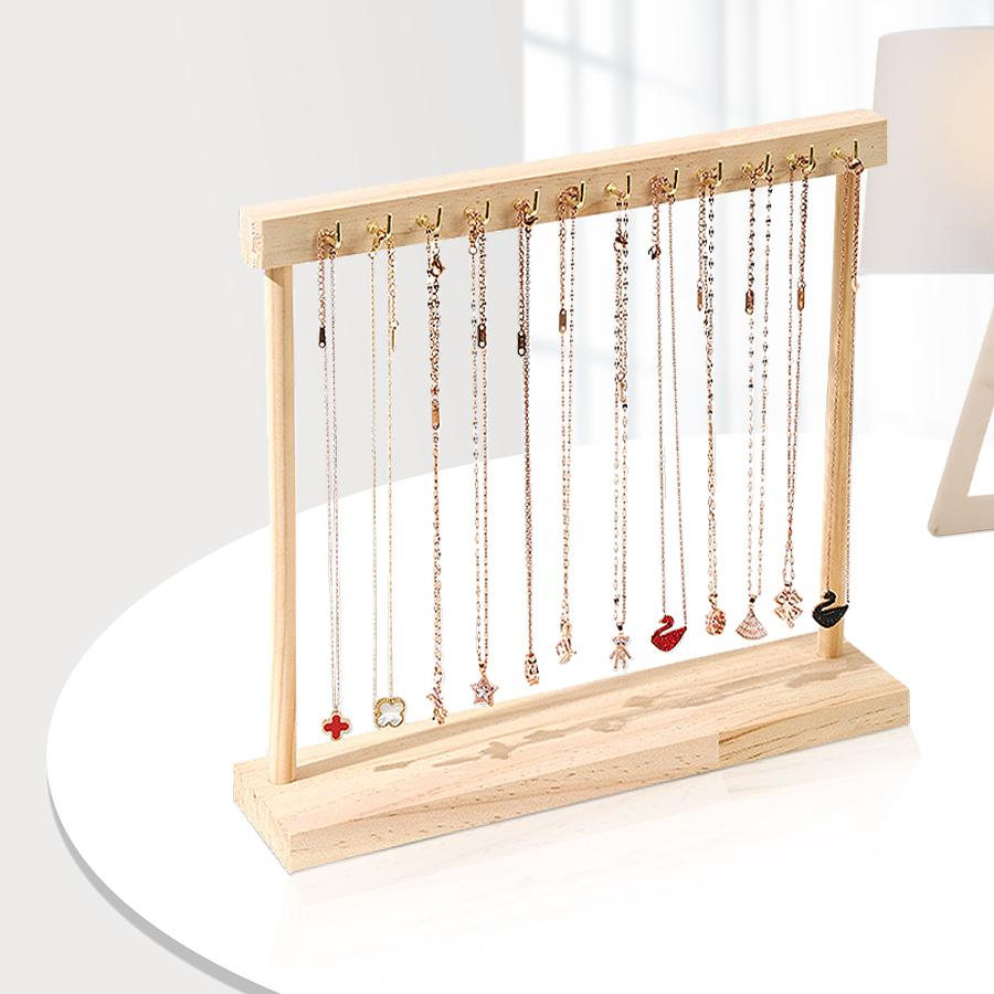 1pc, Solid Wood Necklace Hook Display Stand