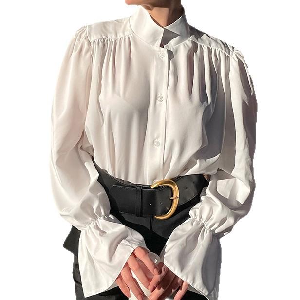 Autumn Design French Stand-up Collar Bubble Sleeve Shirt New Women's Niche Casual Shirt Loose Top