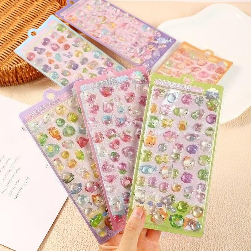 Cartoon 3D Floating Fun Stickers Crystal Diamond Children's Decorative Stickers 3D Stickers Cute Relief Stickers for Girls