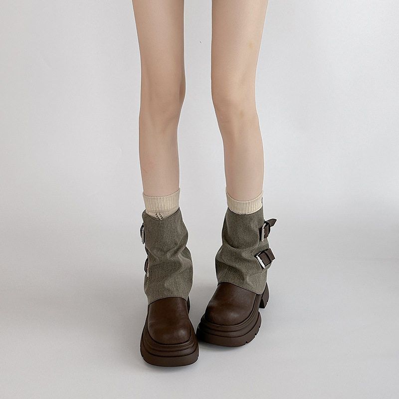 Design Sense Year Versatile Fashion Retro Belt Buckle Middle Boots Children's Autumn and Winter Color Matching New British Style