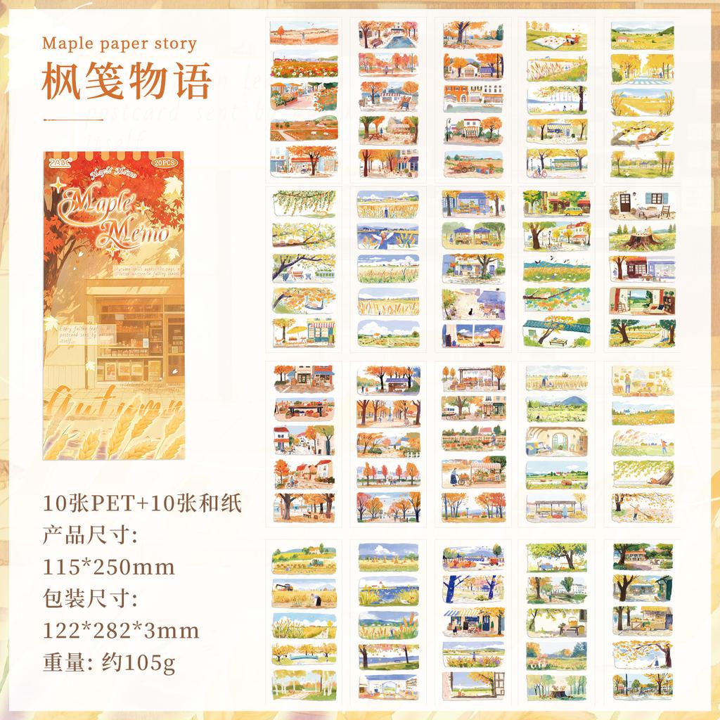 20sheets Four Seasons Scenery Series Ins PET+Washi Dual Material Stickers Book Creative Collage DIY Scrapbook Aesthetic Stickers
