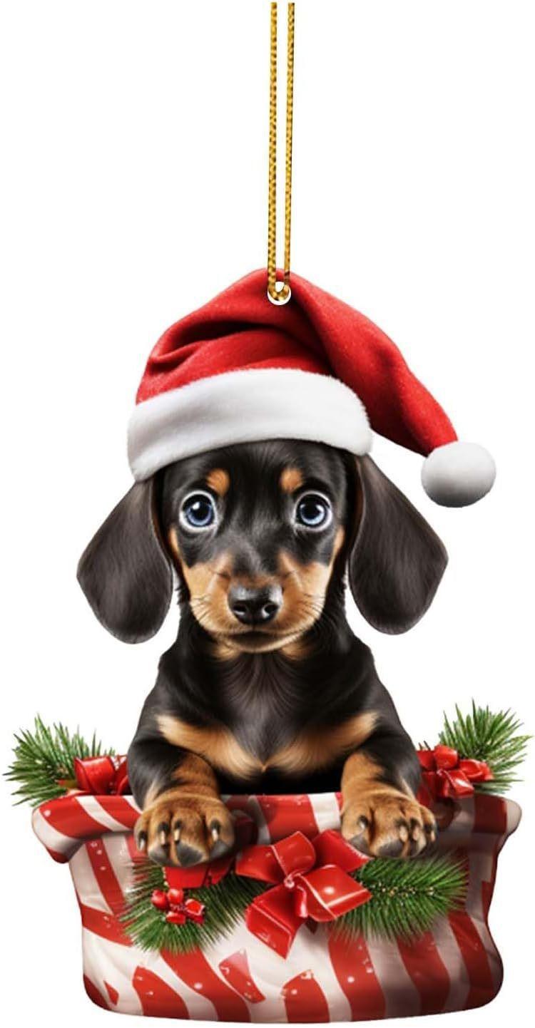 Adorable Cartoon Christmas Dog Car Hanging Ornament Festive Tree Decoration Gift 1