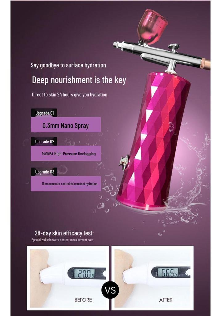 Portable High-Pressure Hydrating Oxygen Injector & Needle-Free Facial Steamer