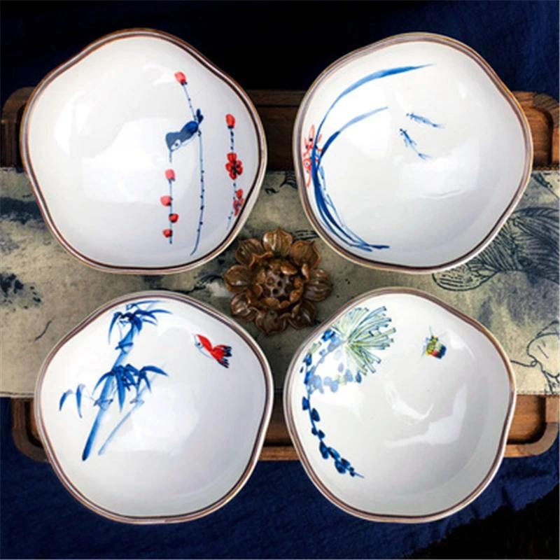Refreshment Dish Chinese Fruit Dessert Plate Small Dish Jingdezhen Underglaze Color Ceramic Tea Tray Hand Painted Tableware