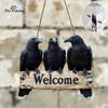 Handmade 2D Flat Welcome Sign Black Crow Pattern Hanging Tag  Door Decoration