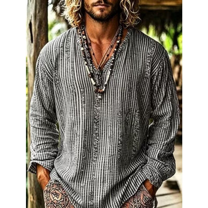 T-shirt casual da uomo a maniche lunghe con stampa