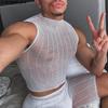 INCERUN Men Sleeveless Fishnet See Through Short Tank Tops Mesh Crop T-shirts