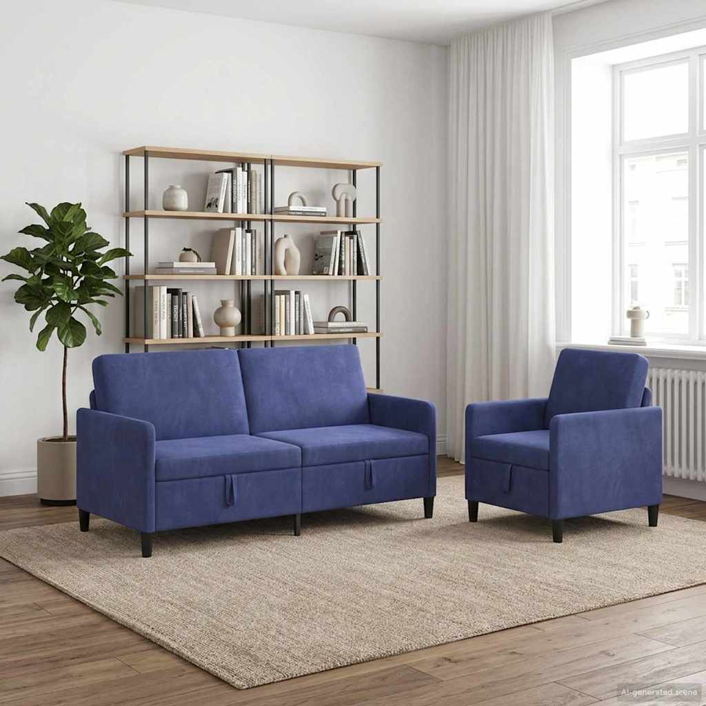 Sofa Set with Storage 2 pcs Police Blue Polyester