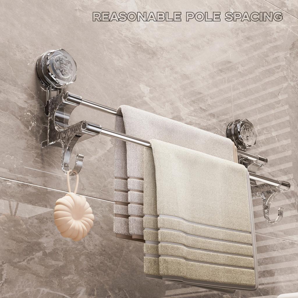 Removable Stainless Steel Suction Cup Towel Rack Bedroom Bathroom Special Punch-free Storage Rack Silver Suction Cup