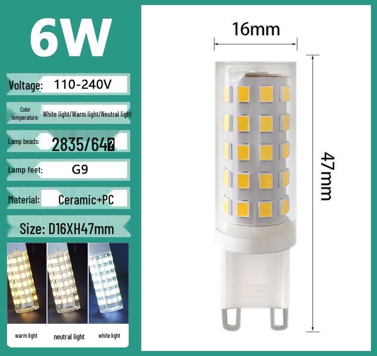 G9 LED G4 Pin Bulb, High Brightness, Energy-Saving, Flicker-Free, 220V Ceramic Tricolor Corn Light.