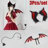 Gothic Bat Ears & Devil Wing & Tail Set - 3 In 1 Vampire Cosplay Props For Halloween, Live Stream Props, Adjustable Straps