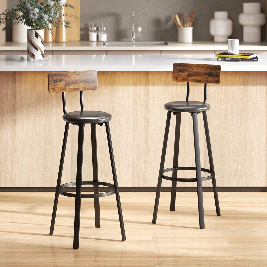 Set of Two Industrial-Style Bar Stools - Brown/Black