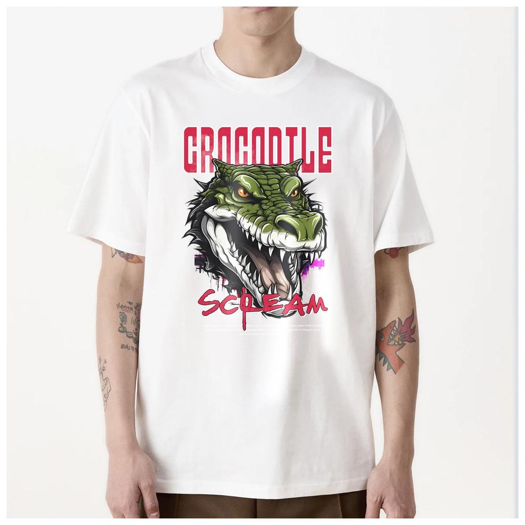 Crocodile Alligator ART Cool Funny Cartoon Printed Men's T Shirt Women Fashion 100% Cotton Summer Casual Breathable Couple Tops