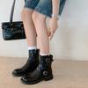 Podzimní a zimní dámské kožené martensky na středním podpatku s kulatou špičkou, univerzální, ve velkých velikostech, dámské boty s bočním zipem, nové kožené střední boty