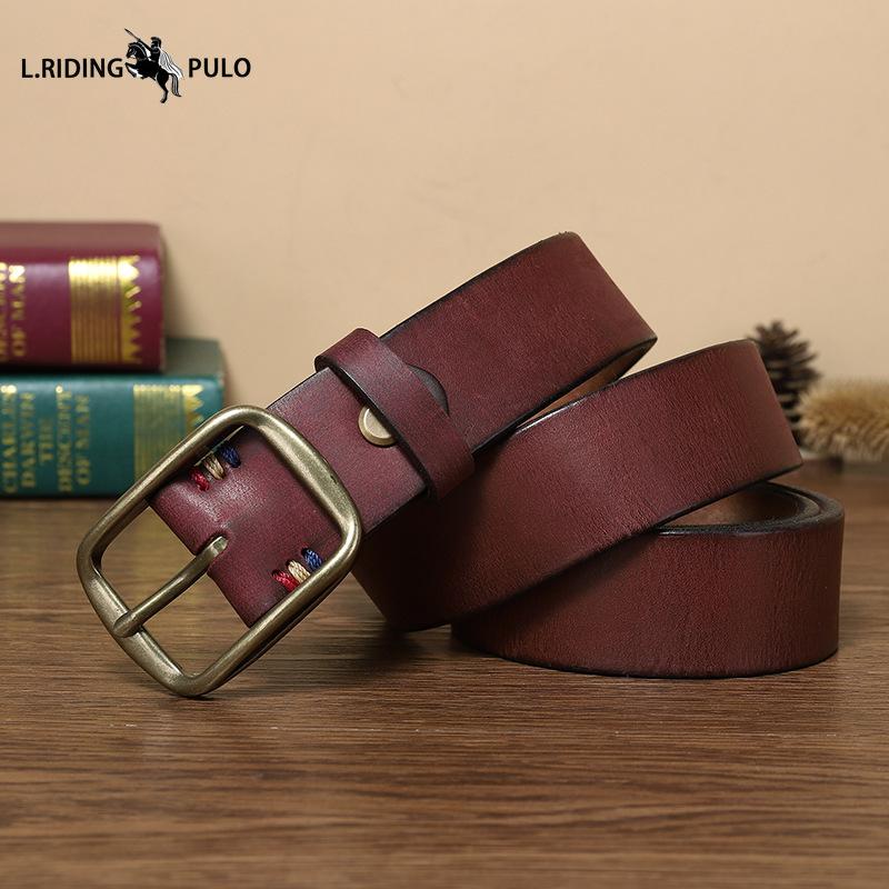 Pure Copper Pin Buckle Belt Men's Genuine Leather First Layer Cowhide Retro Casual Trend All-match Youth Jeans Belt