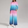 Women's Fashion Round Neck Loose Fit Printed Sweatshirt and Jogger Pants Set with Side Split Hem
