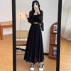 White skirt spring and summer high waist a-shaped skirt cake skirt gentle wind long skirt design wrinkled skirt