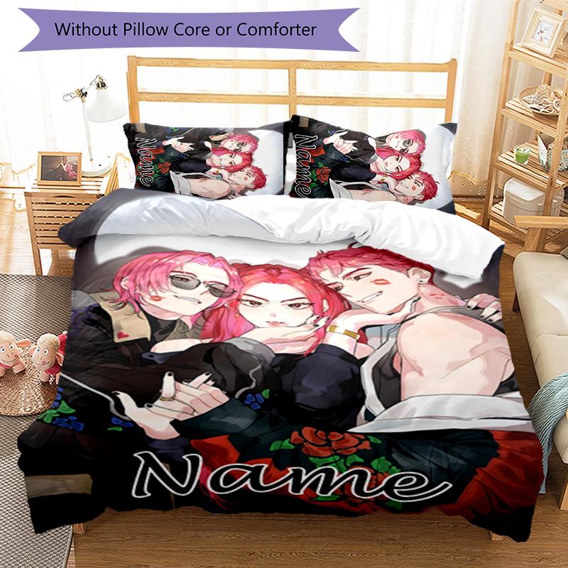 3pcs KPop Demon Hunters47 Cover Set - Personalized Name, HD Printed Bedding with 1 Cover and 2 Pillowcases - Perfect for Home Decor, Easy Care