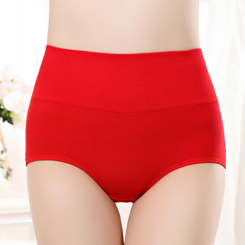Женские Весенние и Осенние Хлопковые Свадебные Красные Трусы-Слипы с Высокой Талией и на Живот L