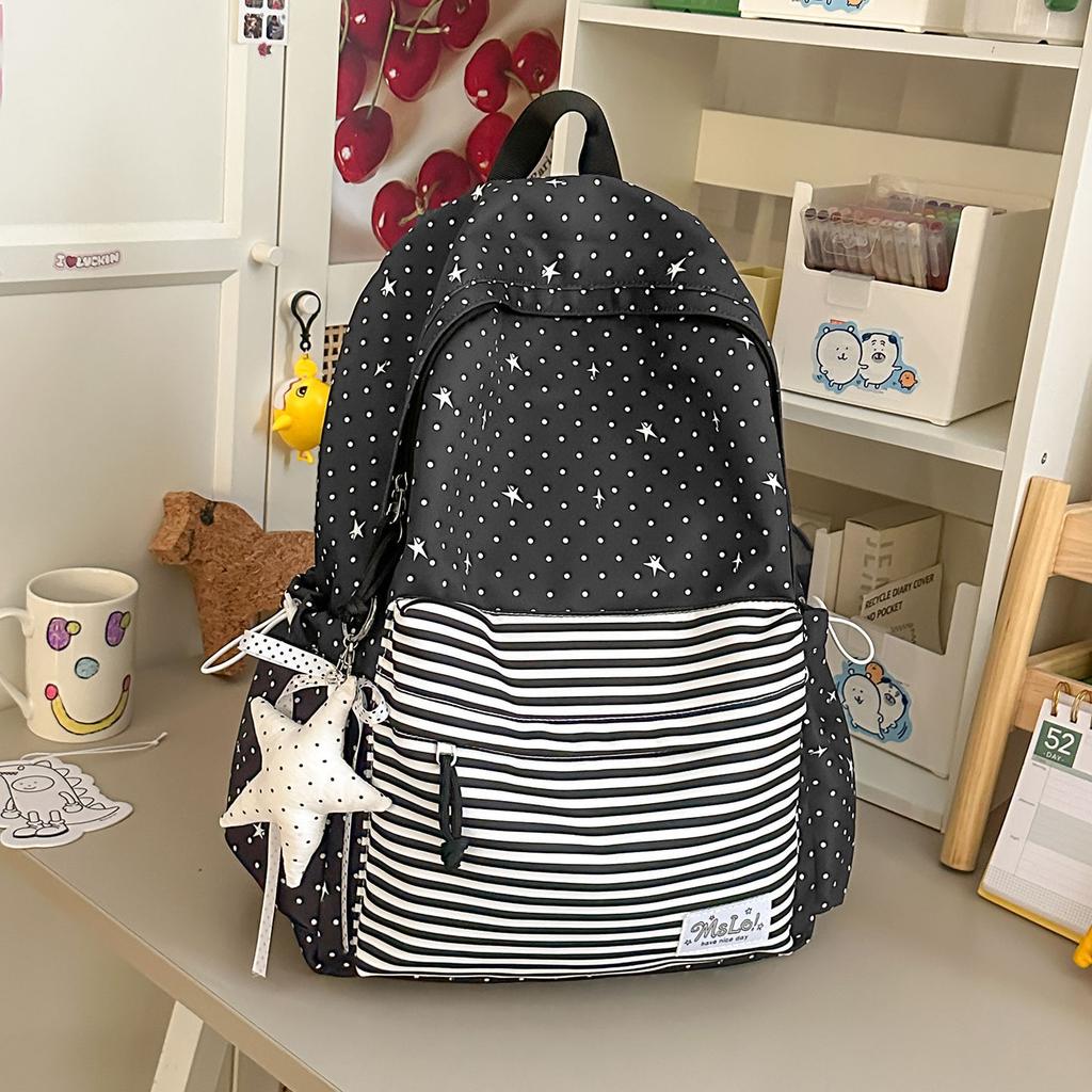 Schoolbag Cute Plaid Polka Dot School Bag Schoolgirl Junior High School Small Fresh Backpack Lace Sweet Girl Lightweight Backpack