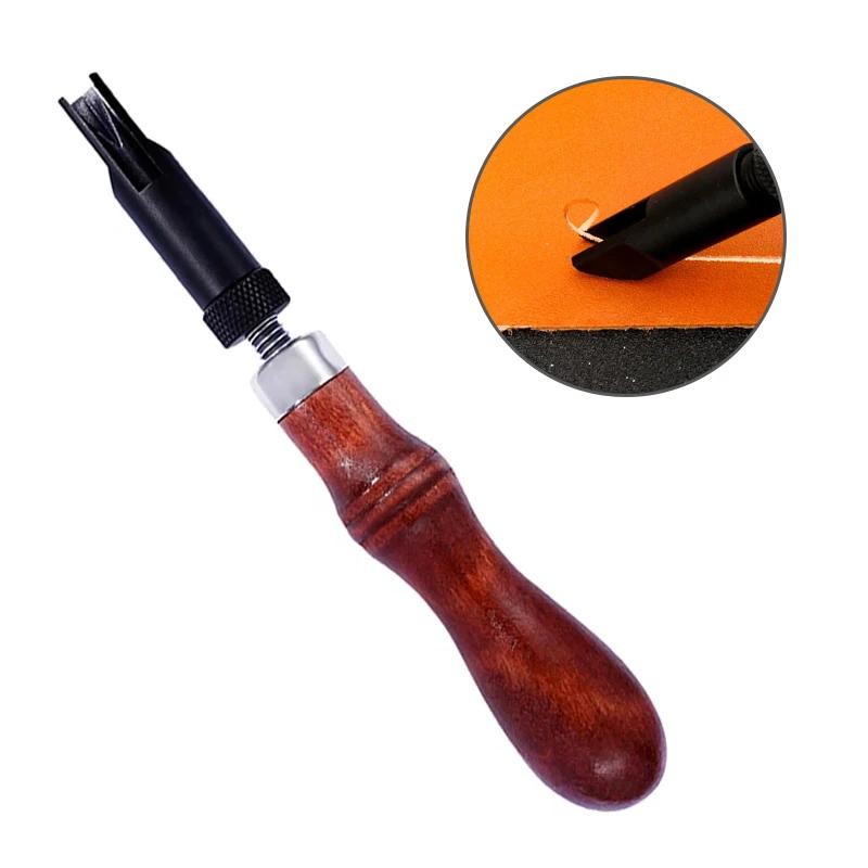 Adjustable Push Grooving Device Durable V Type Leather Groover Wood Handle Leather Craft Gouge Cutting Tools