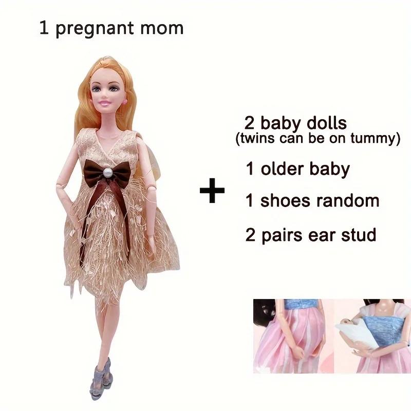 

Беременная кукла с ребенком в животике, кукла-мама, игрушка «Беременная мама» с 2 куклами-младенцами, игровые наборы, аксессуары для девочек и мальчиков, подарок коричневый
