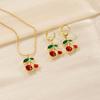 Red Zircon Fruit Cherry Pendant Earrings Necklace For Women New Trend Fashion Collarbone Chain Jewelry Set Gifts